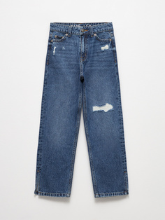 Рваные широкие джинсы для девочек (синий, 140) Sela