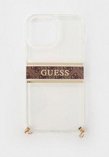 Чехол для iPhone Guess 13 Pro Max, PC/TPU 4G Stripe Hard Tranparent +Gold crossbody chain