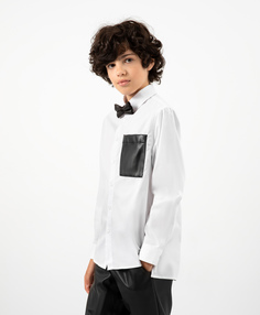 Рубашка свободной формы с контрастным карманом белая Gulliver