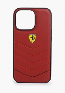 Чехол для iPhone Ferrari 13 Pro, Genuine leather Quilted with metal logo Hard Red