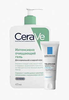 Набор для ухода за лицом CeraVe Очищающий гель CeraVe для нормальной и жирной кожи, 473 мл, Легкий крем для нормальной и комбинированной кожи Toleriane Sensitive, 40 мл со скидкой 50%