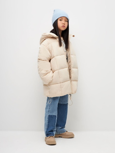 Стеганая куртка оверсайз для девочек (бежевый, 128) Sela