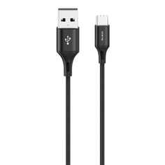 Кабель OLMIO BASIC, USB 2.0 - Type-C, 1.2м, 2.1A, тканевая оплетка, черный