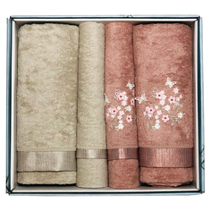 Полотенца комплект полотенец махр. TAC Bambu 2шт 50х90см, 2шт 85х150см розовый/бежевый, арт.9795-46547