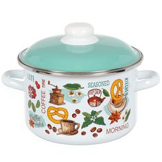 Кастрюля сталь, эмалированное покрытие, 3 л, с крышкой, цилиндрическая, СтальЭмаль, Утренний кофе, 6RD181M