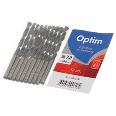 Сверло по металлу, 10 шт, Optim, диаметр 7 мм, цилиндрическое, 361070