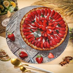 Блюдо стекло, для сервировки, круглое, 30 см, вращающееся, Daniks, Клубничный пирог