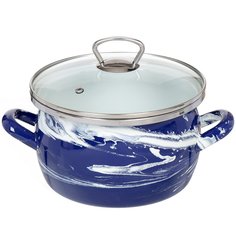 Кастрюля сталь, эмалированное покрытие, 3 л, с крышкой, Сантэкс, Шейк сине-белый, 1-2430111, индукция САНТЕКС