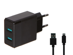 Зарядное устройство Red Line Y1 Tech 2xUSB + кабель Lightning Black УТ000032794