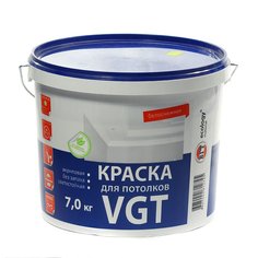 Краска воднодисперсионная, VGT, для потолков, матовая, белоснежная, 7 кг