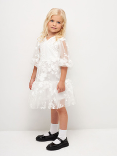 Ярусное платье с вышивкой для девочек (белый, 116) Sela