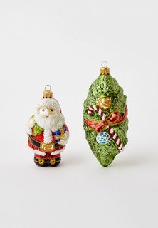 Набор елочных игрушек Грай "Санта с пряжкой с мешком. Ветка елки ", 11см и 14 см