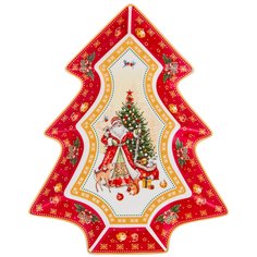Блюдо-елка фарфор, сервировочное, фигурное, 21х26х3 см, красное, Lefard, Дед Мороз, 85-1626