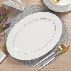 Блюдо керамика, овальное, 35 см, белое, Daniks, Кембридж, Y4-2737