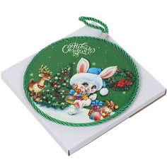 Подставка под горячее под горячее, керамика, круглая, 16 см, Daniks, Кролик с елкой