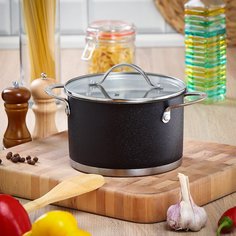 Кастрюля нержавеющая сталь, 2.9 л, крышка стекло, Daniks, Денвер, GS-01337-18CA, индукция