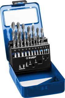 Набор сверл по металлу Зубр Профессионал 29621-H19 ПРОФ-В 19шт(1-10мм), сталь Р6М5, класс В