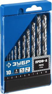 Набор сверл по металлу Зубр Проф-А 29625-H10 10шт(1-10мм) сталь Р6М5, класс А