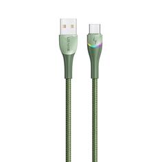 Дата-Кабель USAMS US-SJ542 U77 USB - Type-C, 3А, с подсветкой, нейлоновая оплетка (1,2 m), зеленый (SJ542USB03)