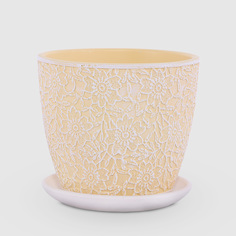 Бетонный горшок с поддоном Композит Лютик жёлтый с белый 18 см