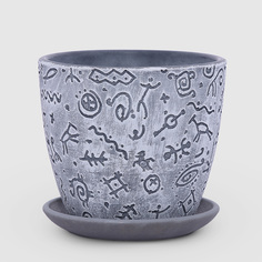 Бетонный горшок с поддоном Композит Знаки серый 18 см