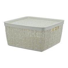 Ящик хозяйственный для хранения, 8 л, 28х28х14 см, с крышкой, белый ротанг, Idea, Бязь, М 2326