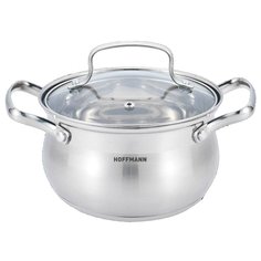 Кастрюля нерж, 2.1 л, с крыш, крышка стекло, Hoffmann, НМ 52116, индукц