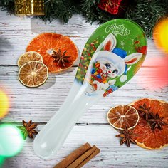 Подставка для ложки, стекло, 8х23.5 см, Daniks, Кролик с елкой