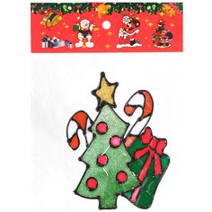 Наклейка на стекло, 15х20 см, ПВХ, Елка с подарочной коробкой, SYBXT17-066