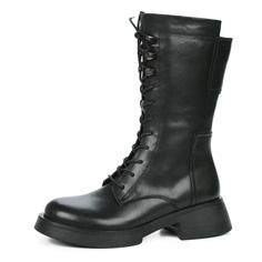 Сапоги Черные сапоги на шнуровке из кожи на подкладке из натуральной шерсти на утолщенной подошве и каблуке Respect