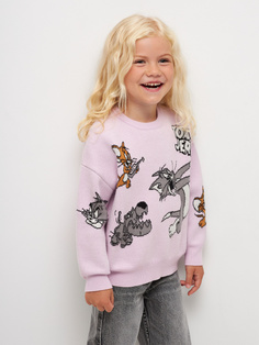 Вязаный джемпер с принтом Tom and Jerry для девочек (сиреневый, 92) Sela
