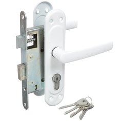 Замок врезной Птимаш, ЗВ4-1.55/ЗВ4-3.08, ручка в комплекте, цилиндровый, белый