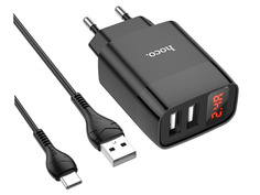 Зарядное устройство Hoco C86A 2xUSB 2.4A + кабель Type-C 6931474746313