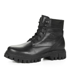 Ботинки Черные ботинки из кожи на шнуровке с ремнем на подкладке из натуральной шерсти на тракторной подошве Respect