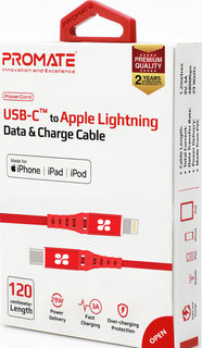 Кабель MFI USB Type-C to Lightning Promate PowerCord (1.2m) red 6959144044194