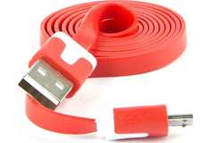 Дата-кабель плоский Red Line USB - micro USB (lite), красный