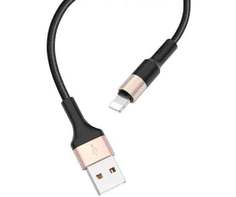 Дата-кабель Hoco RA3, USB - 8 - pin, 2.4A,нейлон, быстрая зарядка, черный-золотой