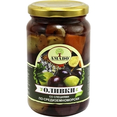 Оливки зеленые Amado со специями по-средиземноморски 350 г Амадо
