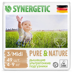 SYNERGETIC Детские подгузники Pure&Nature (3-6 кг) дышащие ультратонкие