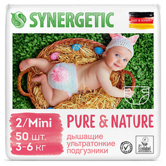 SYNERGETIC Детские подгузники Pure&Nature (3-6 кг) дышащие ультратонкие