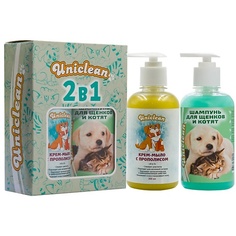 Набор средств ухода для животных UNICLEAN Набор шампунь для щенков и котят и крем-мыло для лап с прополисом