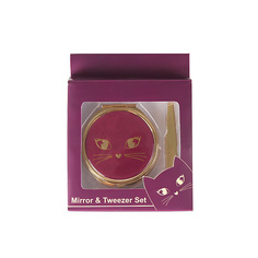 Аксессуары для макияжа TAKE AND GO Подарочный набор: зеркальце + щипчики для бровей Purple Kitty