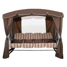 Качели садовые 4х-местные, 265х143х195 см, 380 кг, Arno, Дефа Люси Люкс, раскладываются в кровать, с москитной сеткой, шоколадные, полосы, 2017-КД-58/Л
