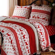 Постельное белье 2-сп, пр180х220, 2н70х70, п175х215, Ночь нежна, попл, Сканди красн. 10150-1+10151-1