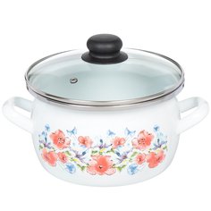 Кастрюля сталь, эмалированное покрытие, 3 л, с крышкой, крышка стекло, Сантэкс, Маки, 1-2430112, индукция САНТЕКС