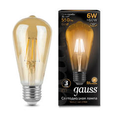 Лампочка Лампа светодиодная филаментная Gauss E27 6W 2400К золотая 102802006