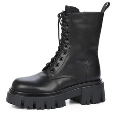 Ботинки Черные высокие ботинки из кожи на подкладке из натуральной шерсти на тракторной подошве Respect