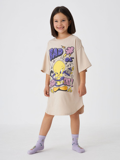 Ночная сорочка с принтом Looney Tunes для девочек (бежевый, 122-128) Sela