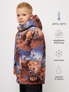 Зимняя куртка с принтом и лямками для мальчиков (коричневый, 116) Sela
