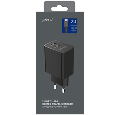 Сетевое зарядное устройство PERO TC02 2USB 2.1A c кабелем Micro USB черный ПЕРО